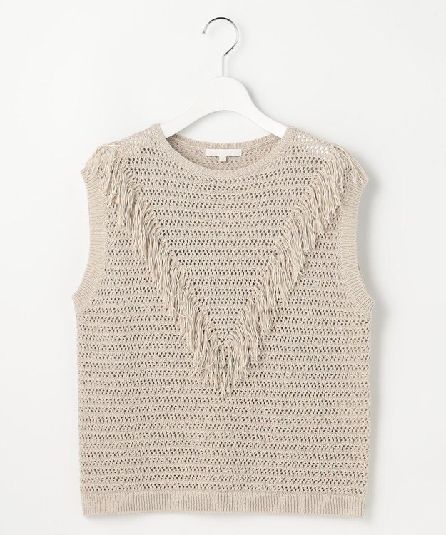 自由区 リネンフリンジ ベスト ベージュ