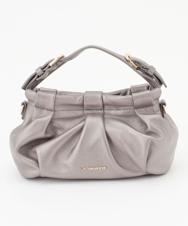 LA BAGAGERIE シープレザー　ギャザーミニマムバッグ ガンメタリック