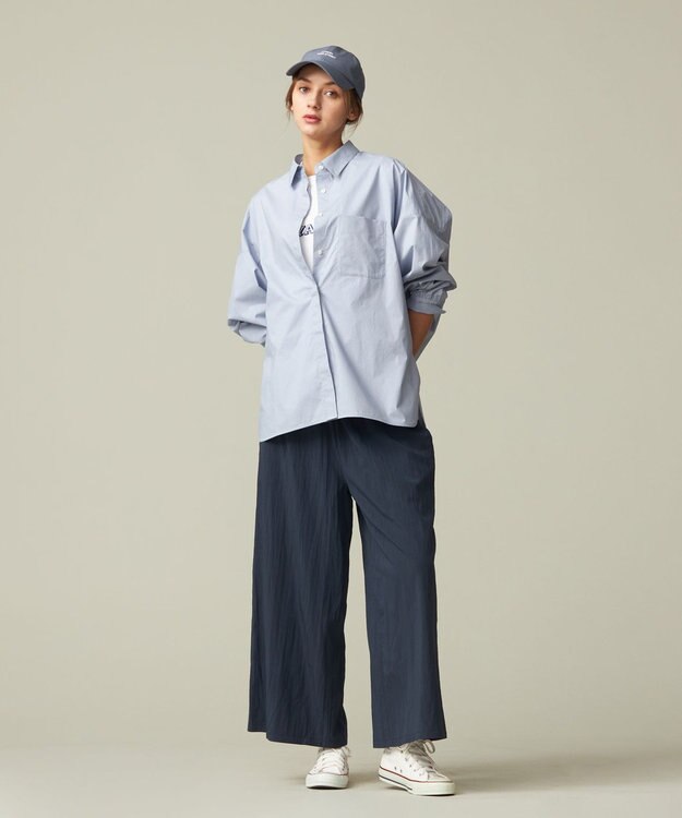 J.PRESS YORK STREET 【WOMEN】コットンタイプライター バックドレープブラウス サックスブルー系