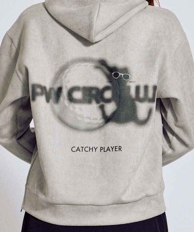 PW CIRCULUS 2025 NEW！【手洗い洗濯可】【WOMEN】キャットグラフィック スエードライク デタッチャブルフーディ ゴルフウェア レディース グレー系