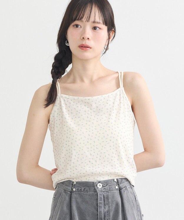 earth music&ecology ダブルストラップパターンメッシュキャミソール Flower