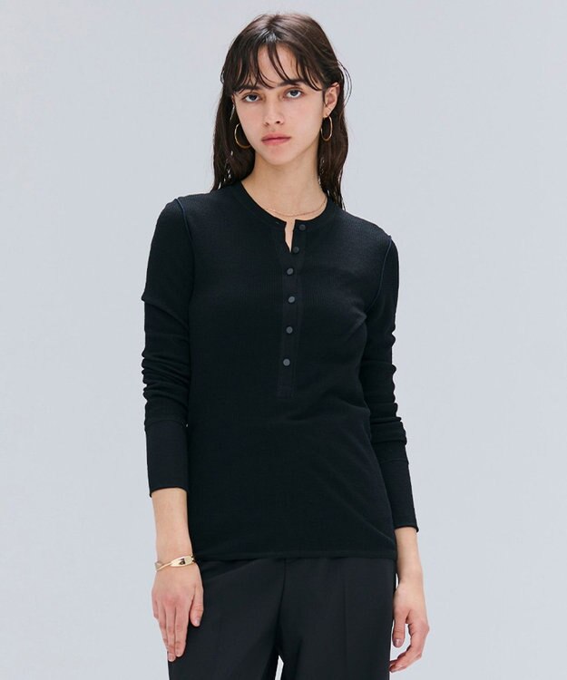 BEIGE， 【洗える・GISELe 10月号掲載】FORD / ウール配色メローヘンリーネックカットソー Black