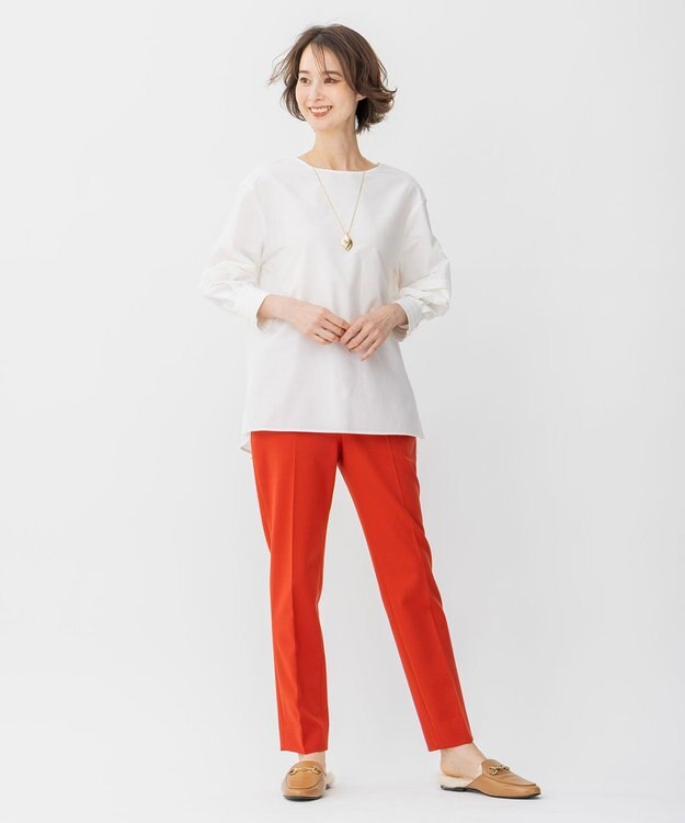 自由区 L 【WEB限定カラーあり/洗える/撥水加工】TRギャバ テーパード パンツ オレンジ系