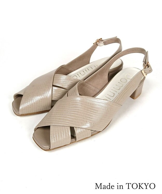 Dominic3 クロスベルト バックストラップ レザーサンダル ベージュ型押し