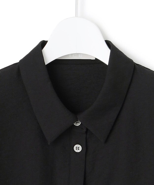 ICB L 【洗える】 ワッシャーツイル クロップドブラウス ブラック系