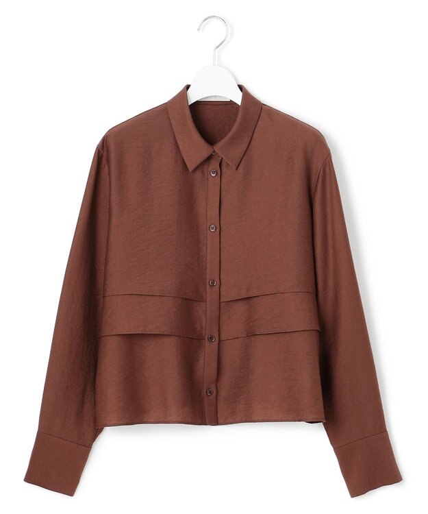 ICB L 【洗える】 ワッシャーツイル クロップドブラウス マホガニー系