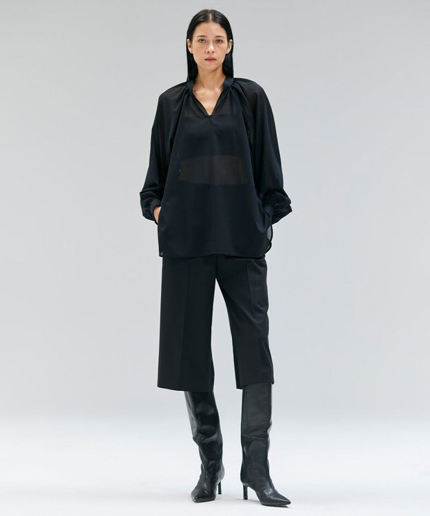 BEIGE， 【洗える】MOYE / シアーウールパフスリーブブラウス Black