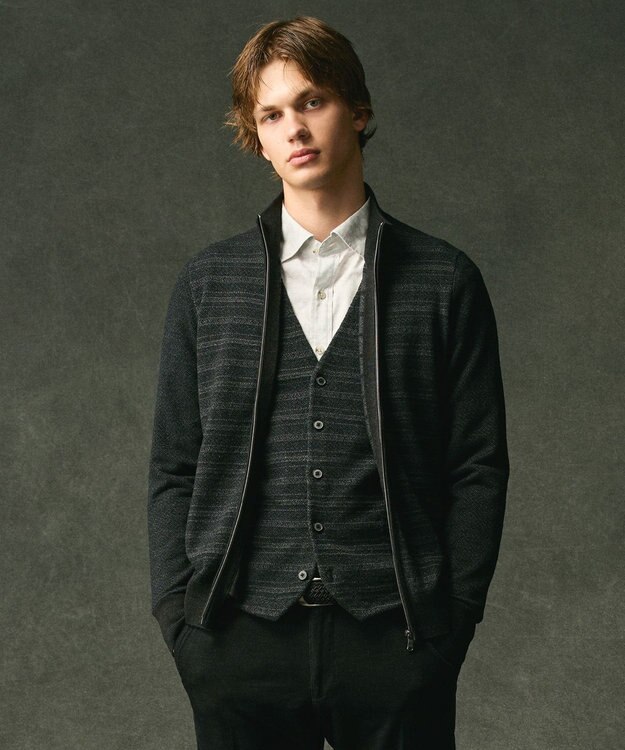 JOSEPH ABBOUD 【キングサイズ・洗える/軽い】シェニールヤーンジャカード ジップ ブルゾン グレー系