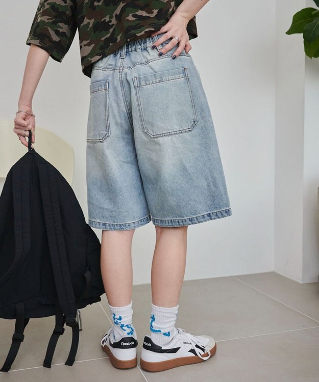 WEGO 【SMサイズ展開】ヴィンテージウォッシュデニムハーフパンツ デニム淡色