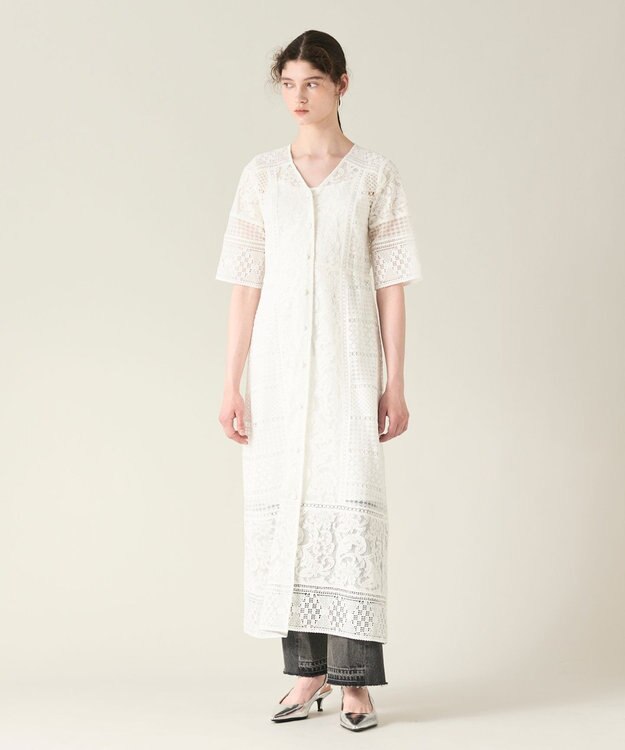 GRACE CONTINENTAL コンビレースVネックワンピース ホワイト