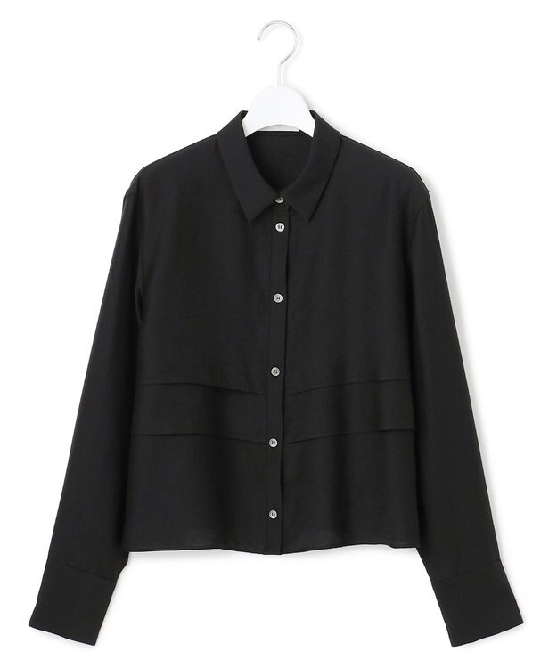 ICB L 【洗える】 ワッシャーツイル クロップドブラウス ブラック系