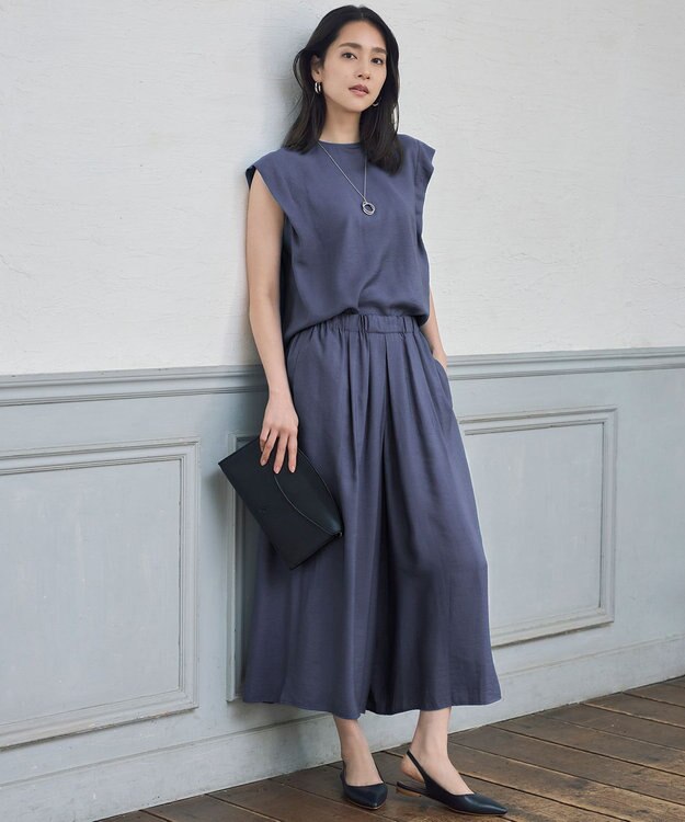 自由区 S 【カタログ掲載・ご好評アイテム・累計2500本・新色追加・ウエストゴム・セットアップ対応】エアリーツイルキュロット パンツ ブルーグレー