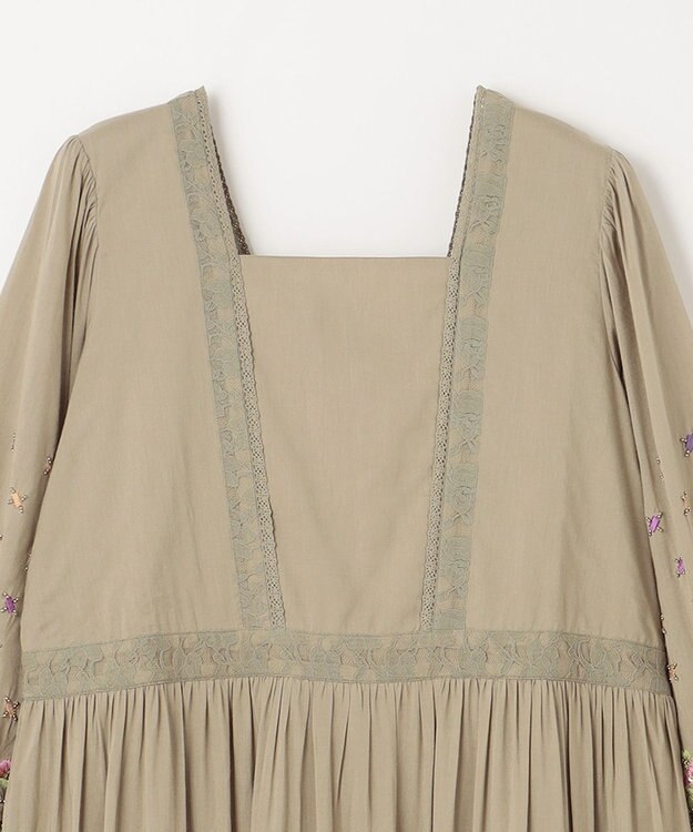 GRACE CONTINENTAL フラワー刺繍エスニックワンピース カーキ
