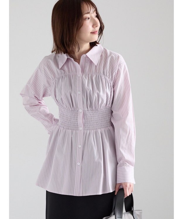 Te chichi ペプラムシャーリングシャツブラウス ピンク