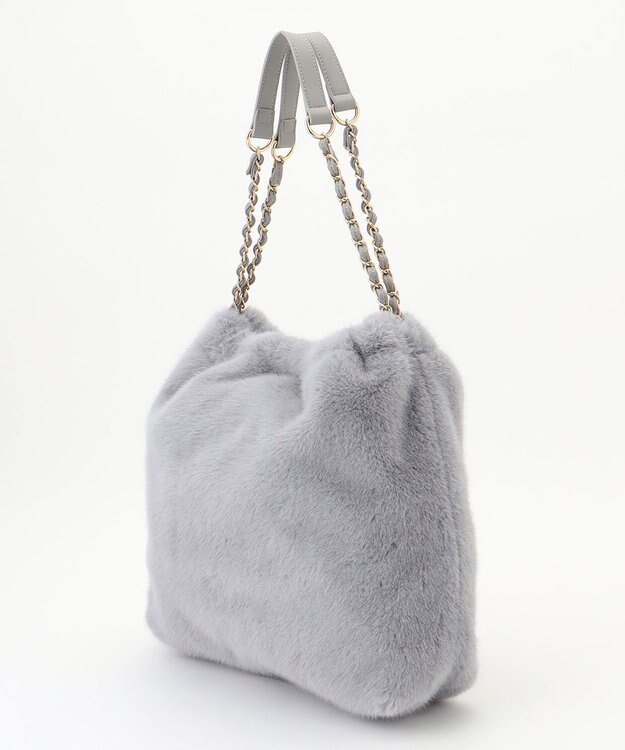 ANY SIS フェイクファーチェーン トートバッグ ライトグレー
