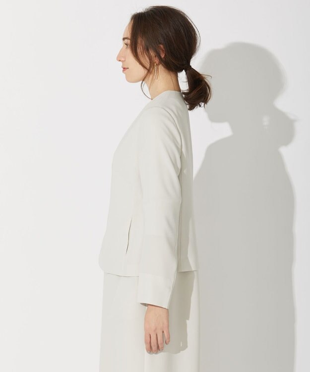 自由区 【セットアップ可】ダブルクロス ノーカラージャケット ベージュ系