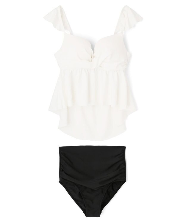 San-ai Resort（三愛水着楽園） WEB限定商品　ワコール共同開発、ノンワイヤーなのにぷっくり美胸を作る【ダブルアップ】　フレアビスチェビキニ M1/M2/L1 ホワイト×ブラック