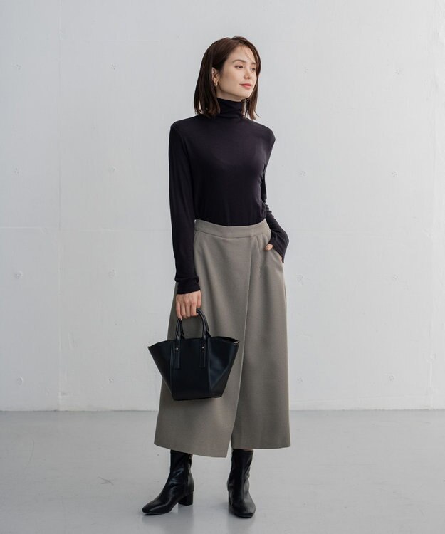 ANY 【ウエストゴム】ラップ風ガウチョパンツ ブラック系5