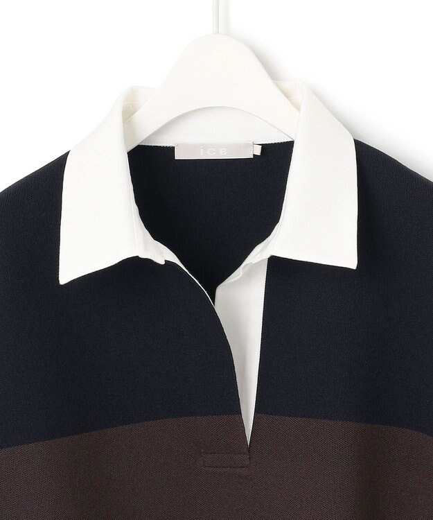 ICB 【洗える】 シンセティックダブルフェイス ラガーニットプルオーバー ネイビー×ダークブラウン系