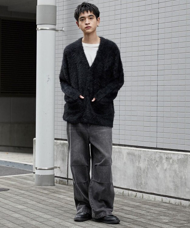 WEGO 【ユニセックス着用ITEM】フェザーカーディガン ブラック