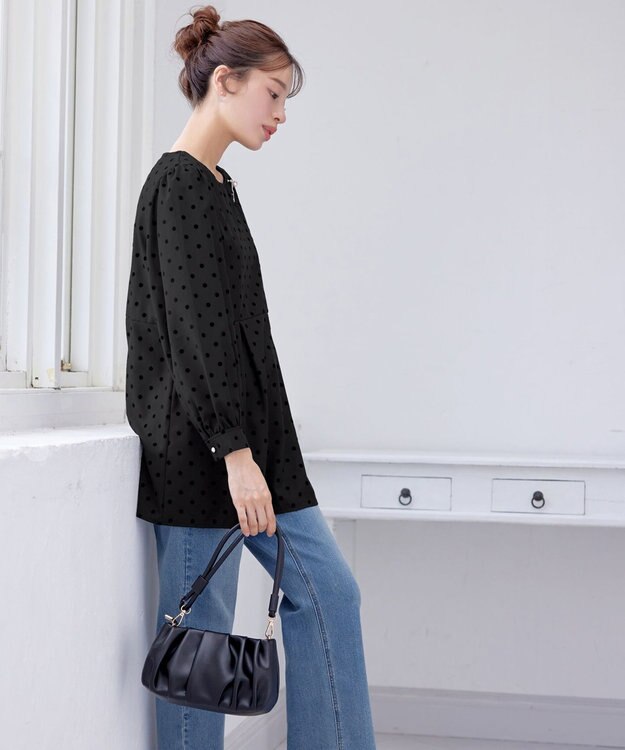 Tiaclasse L 【洗える】フロッキードットチュニック ブラック