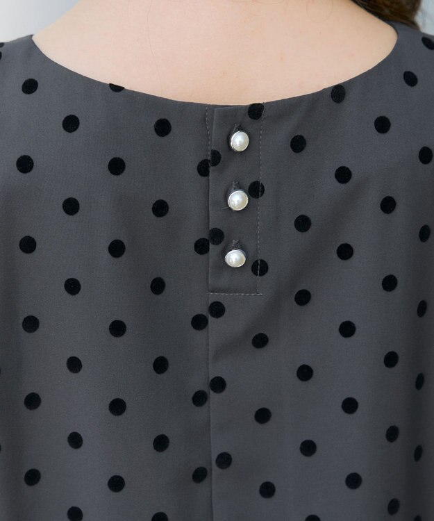 Tiaclasse L 【洗える】フロッキードットチュニック チャコールグレー