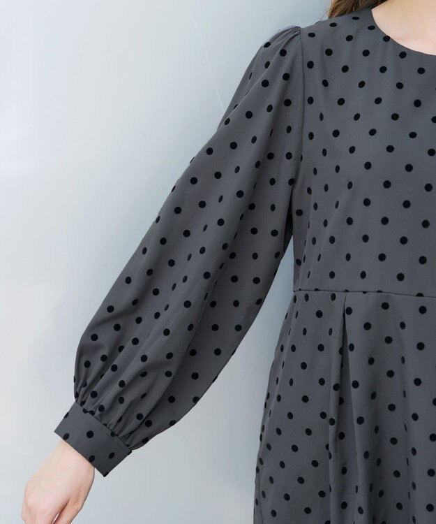 Tiaclasse L 【洗える】フロッキードットチュニック チャコールグレー