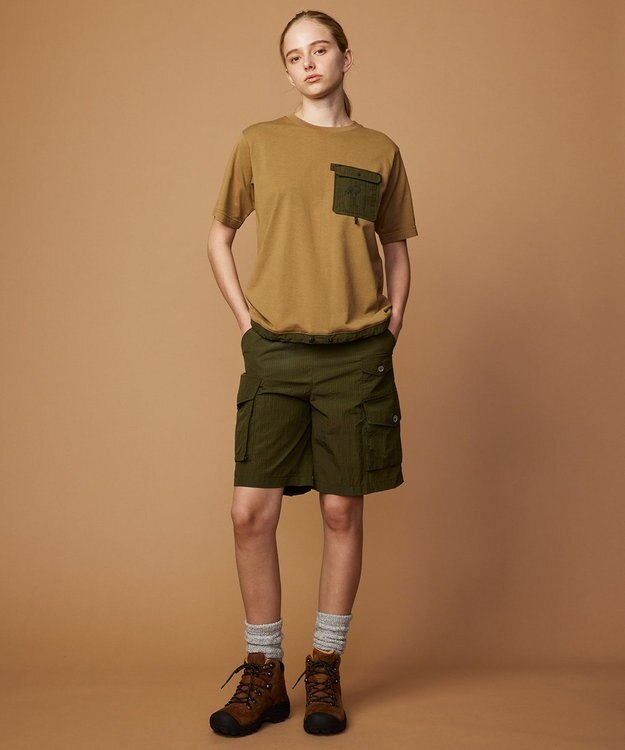 JOSEPH ABBOUD MOUNTAIN 【CREA掲載・テーム ヤルヴィモチーフ・サスティナブル】ビオグレース天竺ｘリップストップTシャツ キャメル系