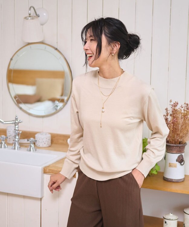 WEGO 【WEB限定/25年秋冬新作/洗濯OK/毛玉レス】ハイネックプルオーバー ベージュ