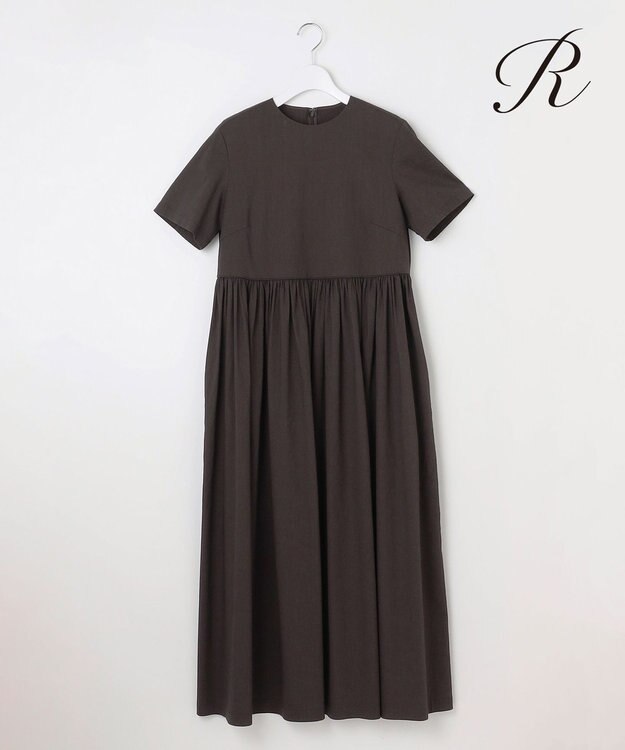 23区 L 【R(アール)】NALYA リネンヴィスストレッチ ウエスト切替ワンピース ブラウン系