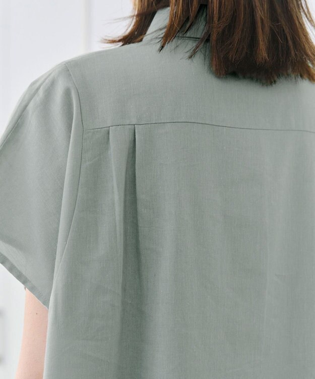 Tiaclasse 【洗える】フレンチスリーブリネンチュニックシャツ ミント