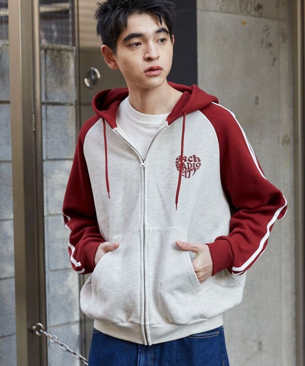 WEGO 【ユニセックス着用ITEM】ラグラングラフィックZIPパーカー ワイン