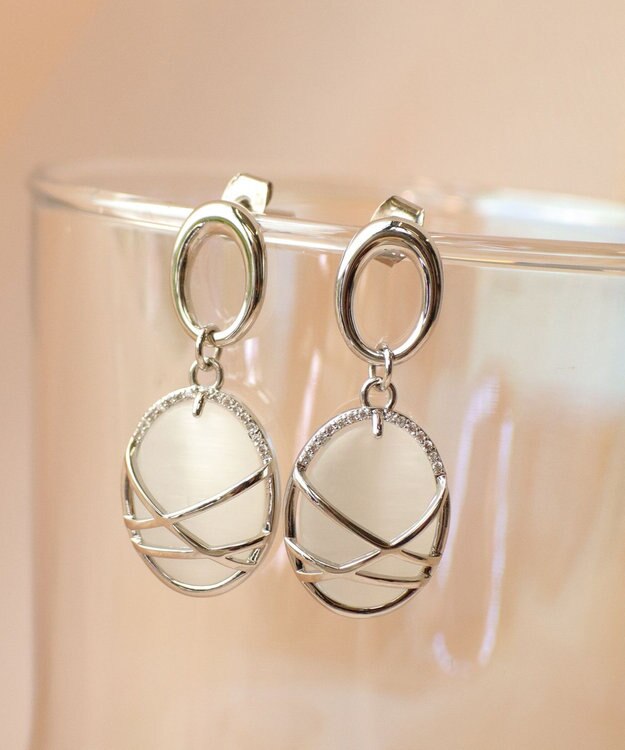 Tiaclasse 【金属アレルギー対応】 天然石クリスタルオーバルピアス シルバー