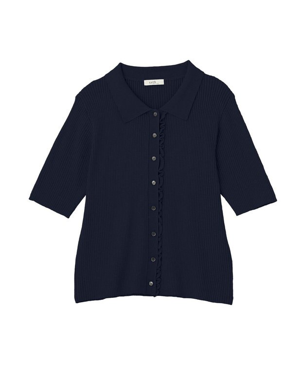 earth music&ecology ミニフリルポロカーディガン Navy