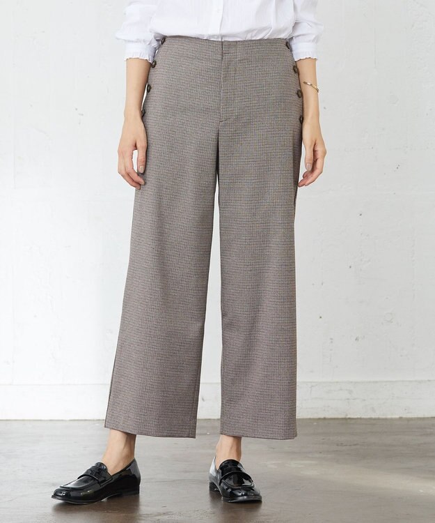 J.PRESS LADIES L 【洗える】Mixツイードチェック  セミワイド パンツ ブラウン系3