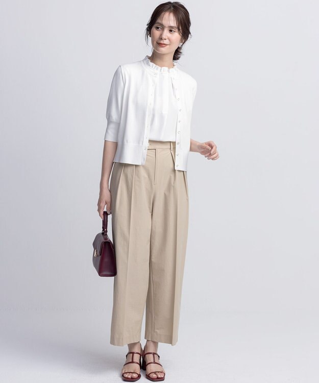 組曲 L ドライタッチ 5分袖カーディガン アイボリー系