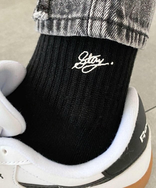 WEGO カラーロゴ刺繍アンクルパイルソックス ブラック