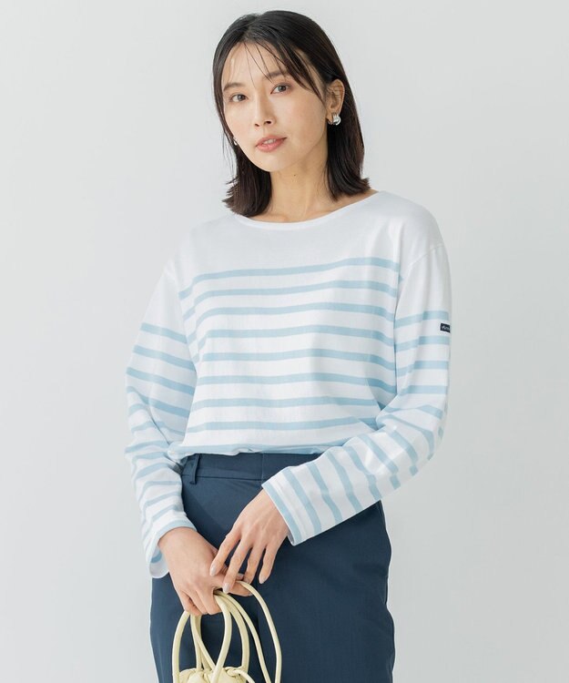 23区 S 【洗える】Armor-lux バスクシャツ カットソー ブルー×ホワイトボーダーー