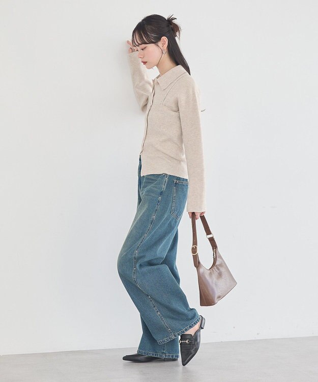 earth music&ecology 【2点SET】襟付きニットアンサンブル Gray Beige