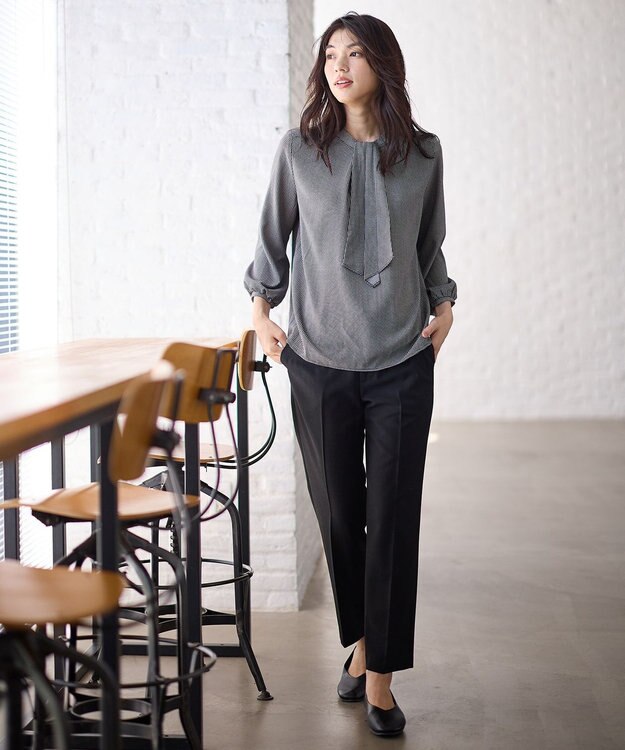 ANY 【洗濯機可】ボータイブラウス ブラック