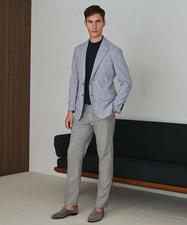 GOTAIRIKU 新クオリティ/KINGサイズ追加【洗える/シワになりにくい】タイワンタフタ  擬麻ジャケット サックスブルー系