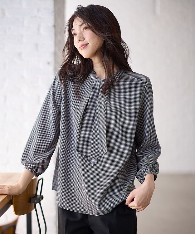 ANY 【洗濯機可】ボータイブラウス ブラック