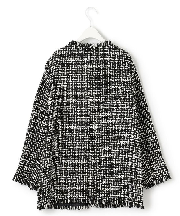 ICB ライトツイード ノーカラージャケット オフホワイト×ブラック系