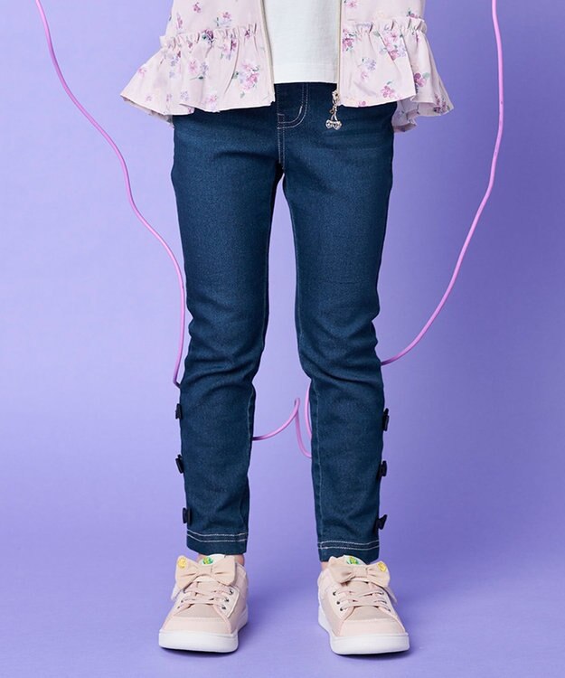 ANY KIDS 裾リボンストレート パンツ デニムブルー