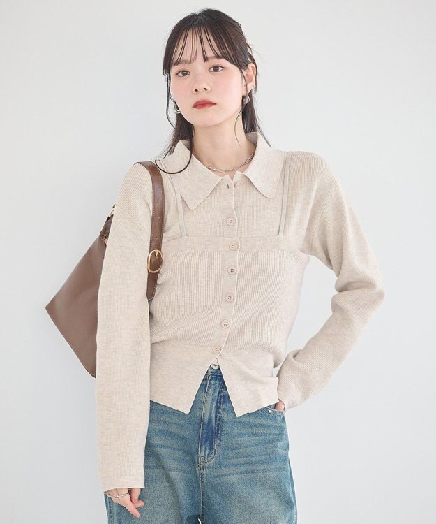 earth music&ecology 【2点SET】襟付きニットアンサンブル Gray Beige