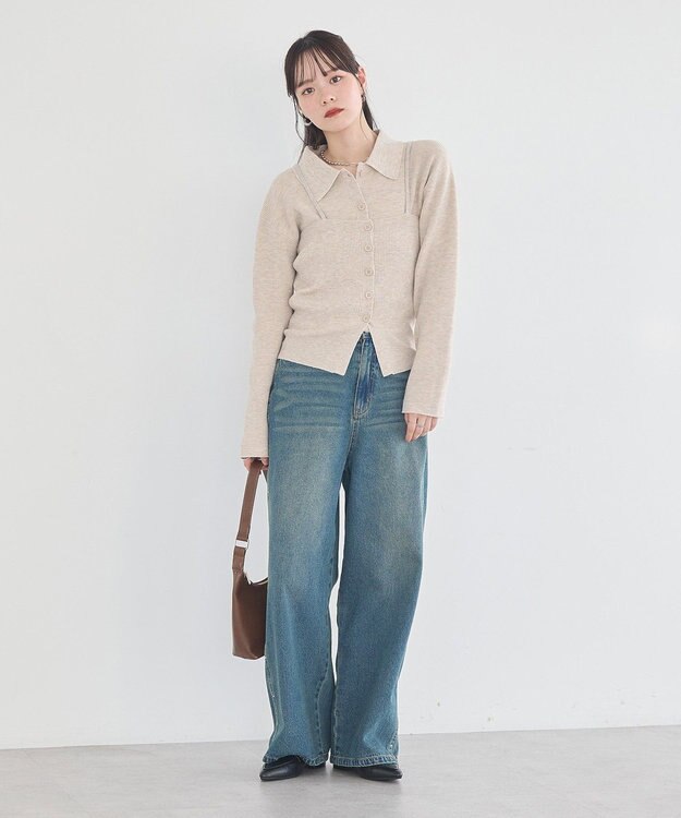 earth music&ecology 【2点SET】襟付きニットアンサンブル Gray Beige