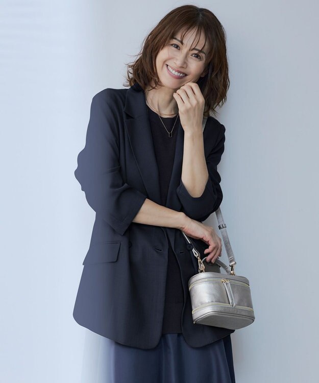 自由区 【洗える】トロピカルストレッチテーラード ジャケット ネイビー