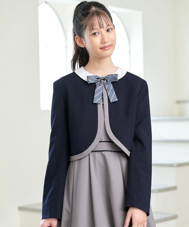 ANY KIDS ボレロ付き ワンピース ネイビー×グレー無地