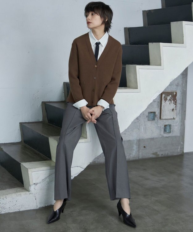 ICB 【洗える】Ｔ/Wブロード ワイドストレートパンツ チャコール系