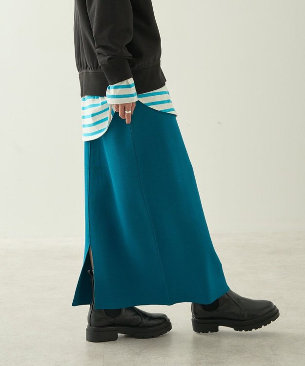 AMERICAN HOLIC ミラノリブニットタイトスカート Blue Green